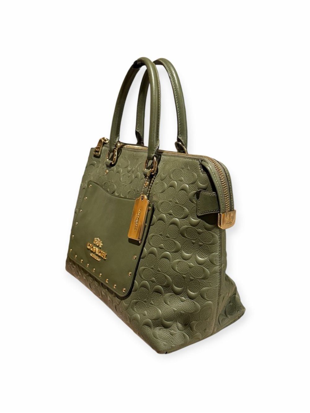 Coach Military Green Gold Emma Satchel Signature Leather Style F76639 - Picture 3 of 12